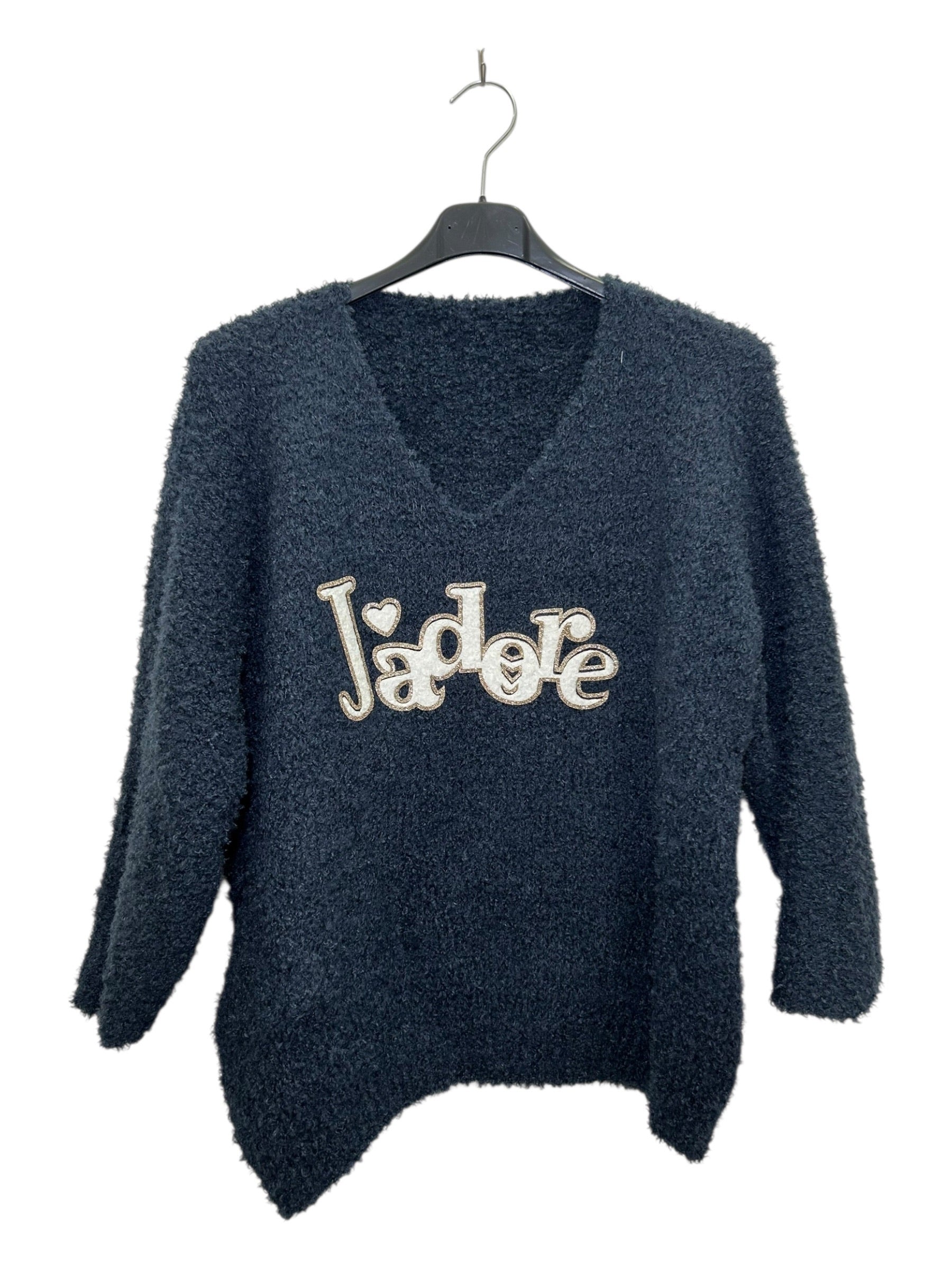 VM81 Navy Adore Print Teddy Sweater