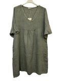 VC484KHA Linen Flutter-Sleeve Dress Khaki