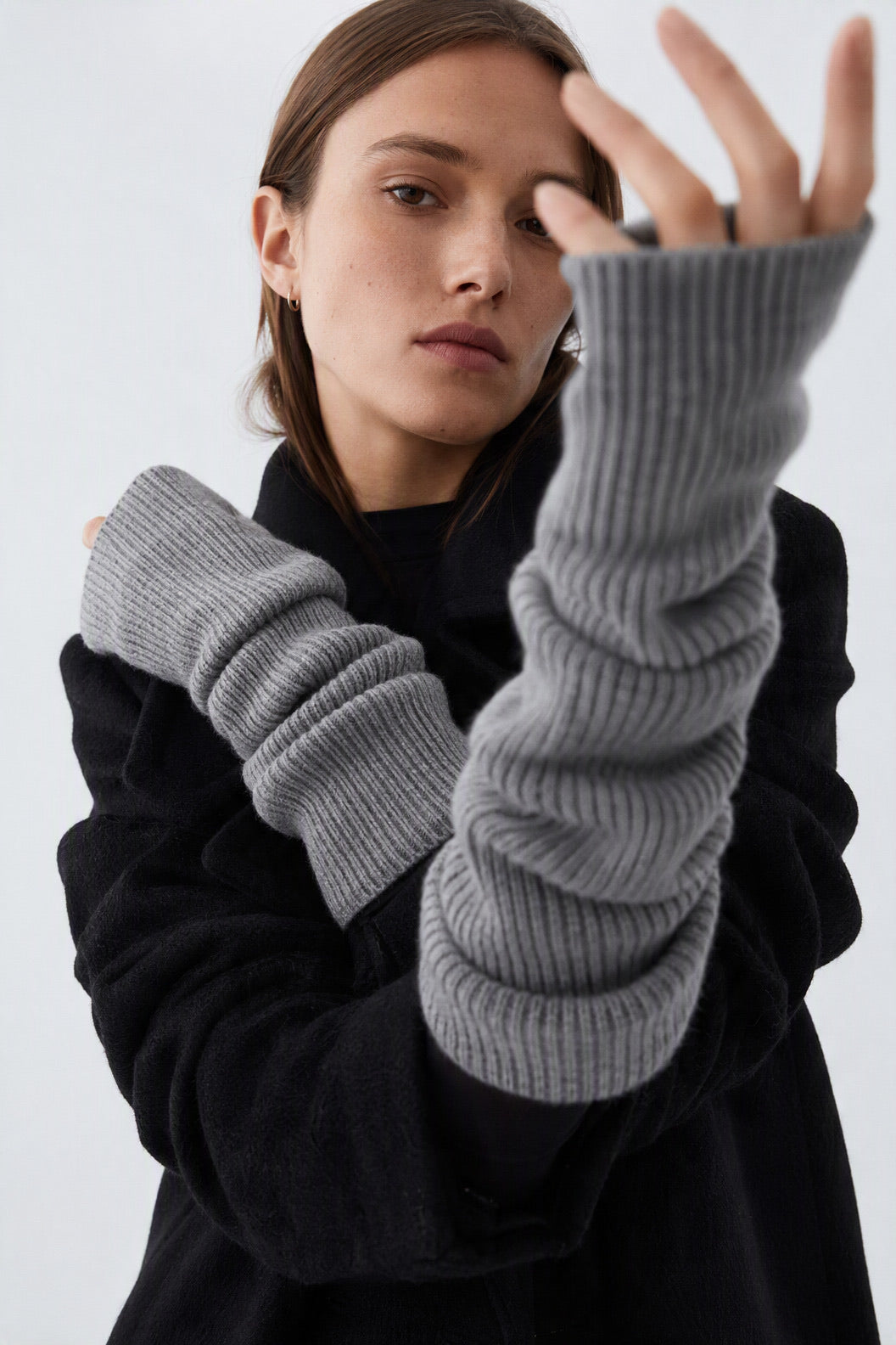 JA394 Medium Grey Long Knit Arm Warmers