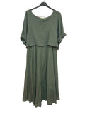 VC2PCSKHA Cotton Two-Piece Midi Dress Set Khaki