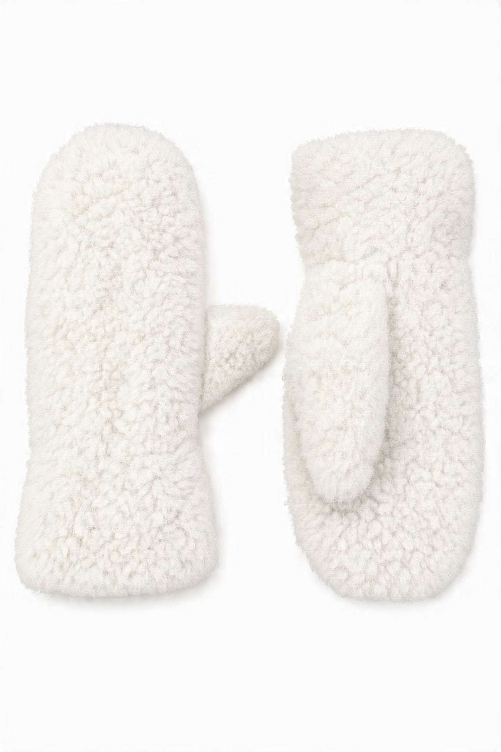 JA317 White Curly Teddy Mittens
