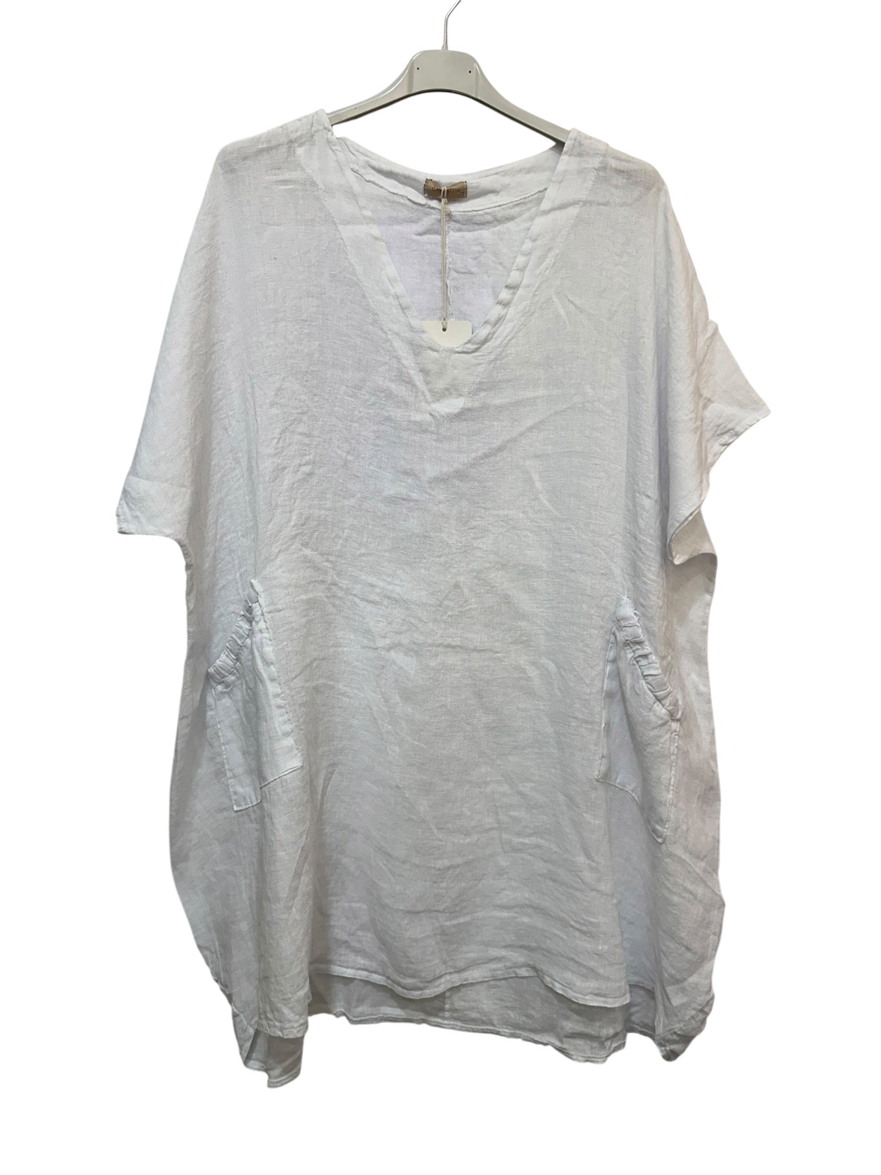 VC2820WHI Oversized Linen Tunic Dress White
