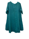 VC5394PET Linen V-Neck Midi Dress Petrol Blue