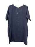 VC0147NAV Linen V-Neck Tunic Dress Navy