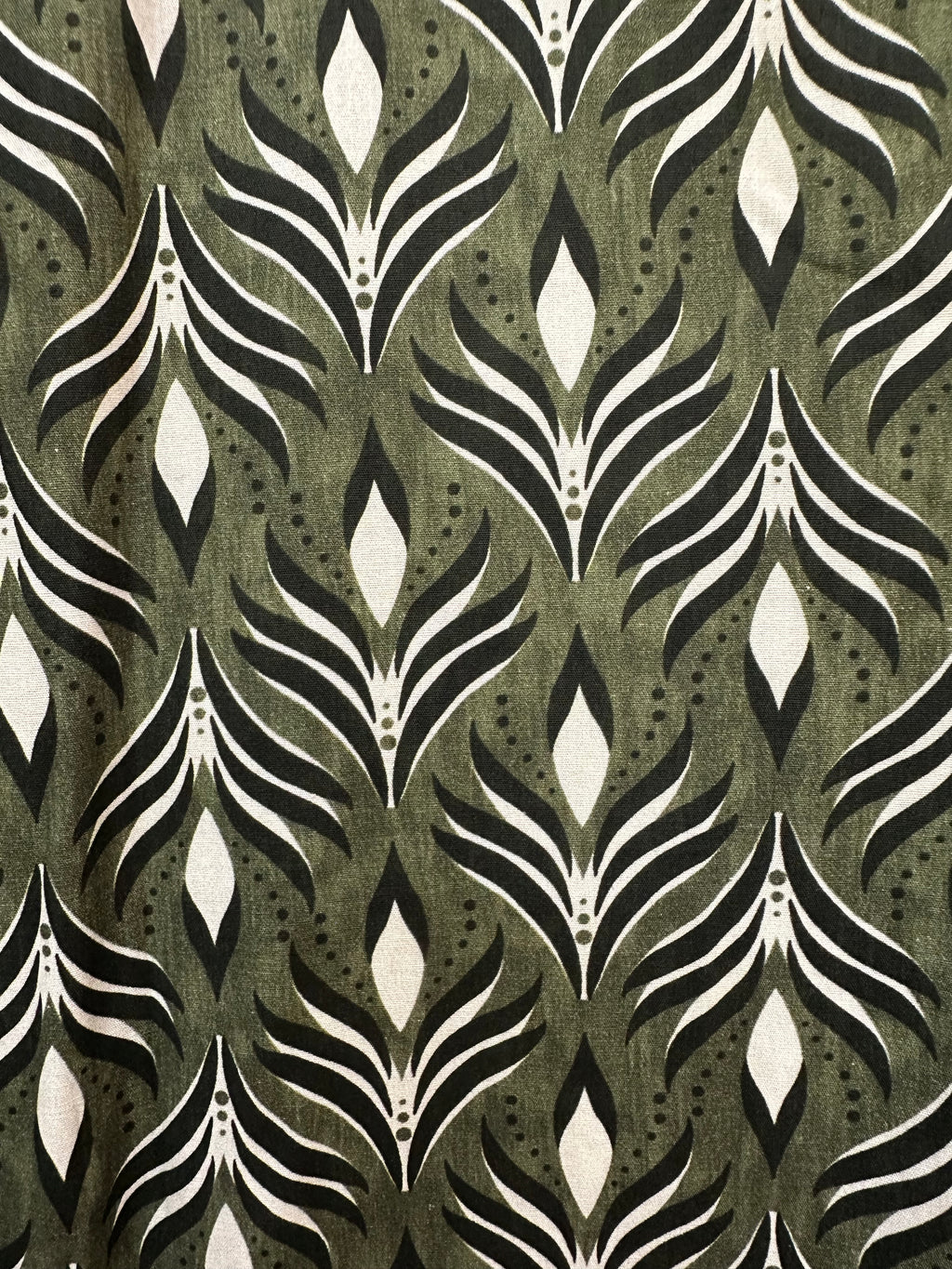 VC24002HKHA Cotton Leaf Print Shirt Dress Khaki