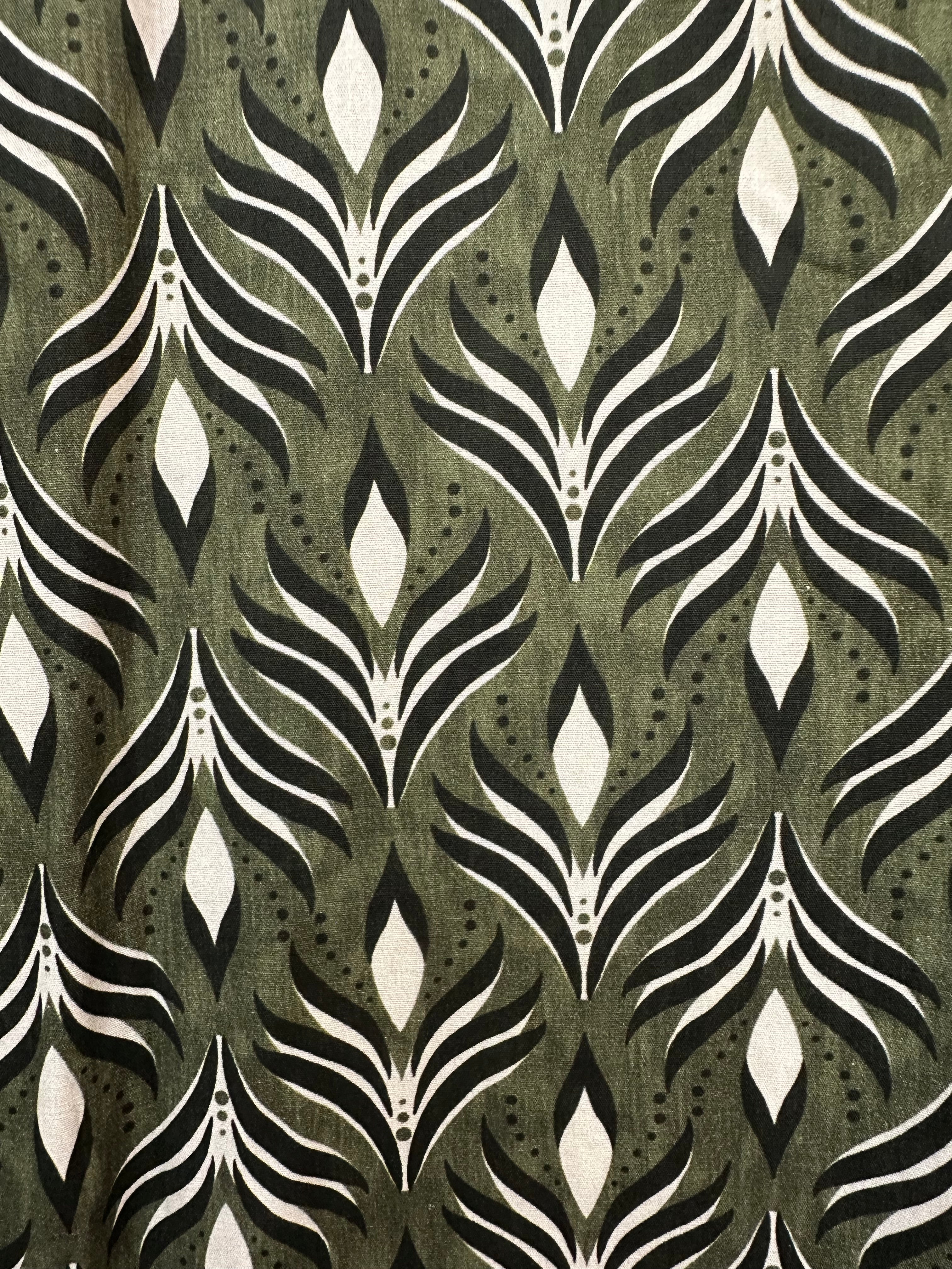 VC24002HKHA Cotton Leaf Print Shirt Dress Khaki