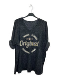 VM45 Black Vintage Graphic V-Neck Top