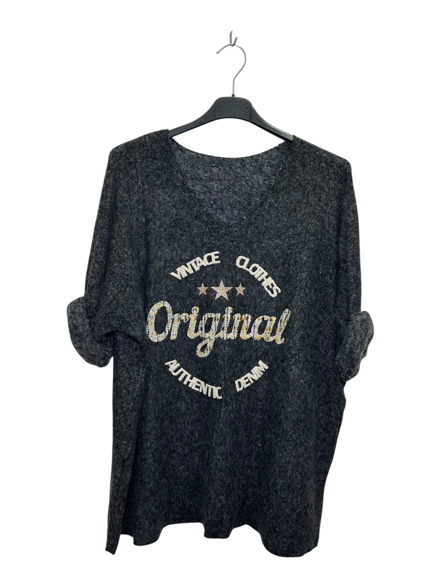 VM45 Black Vintage Graphic V-Neck Top