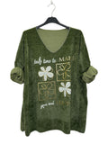 VM22 Khaki Floral Graphic V-Neck Velvet Top