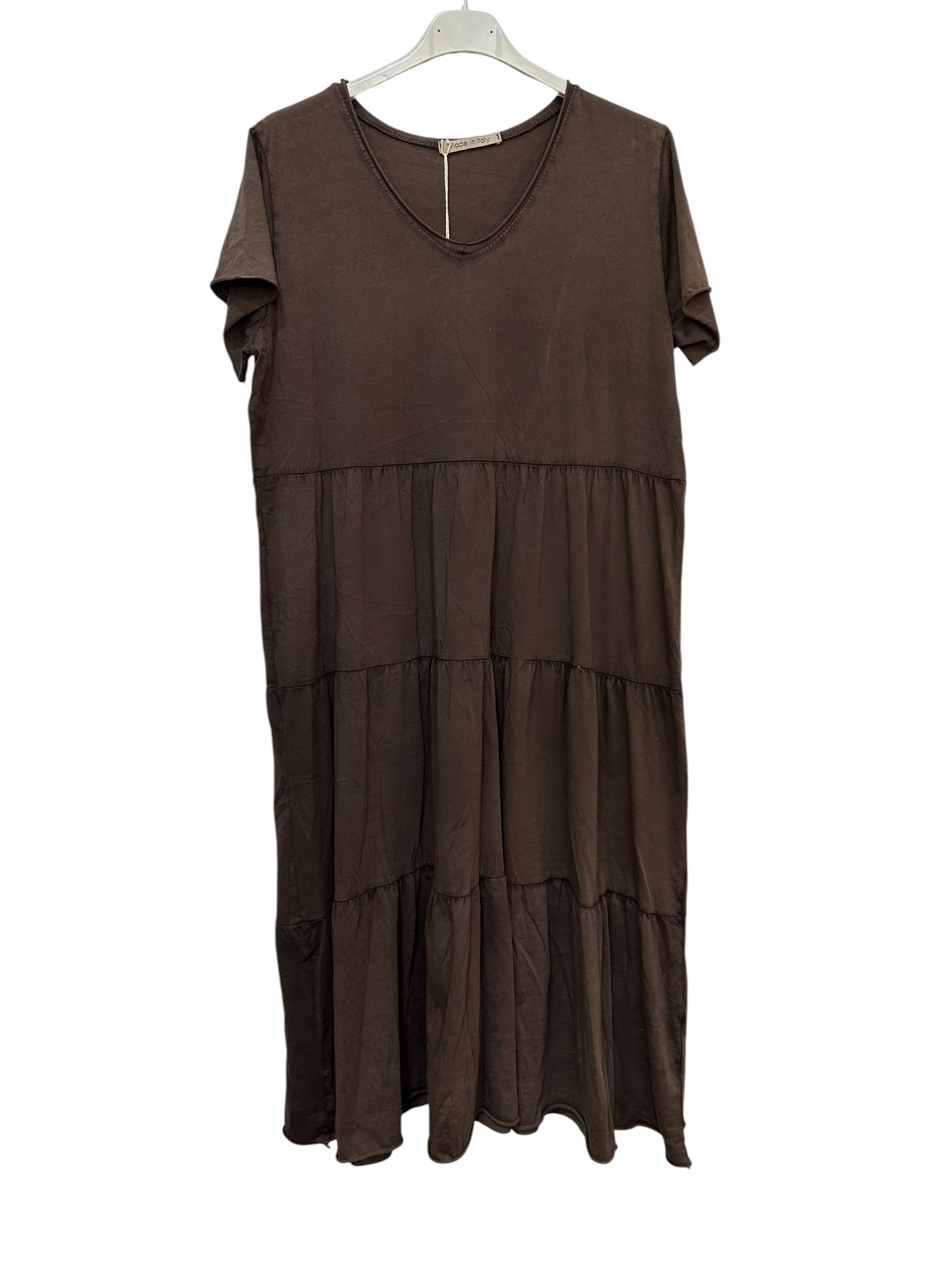 VC2446CHO Cotton V-Neck Dress Chocolate
