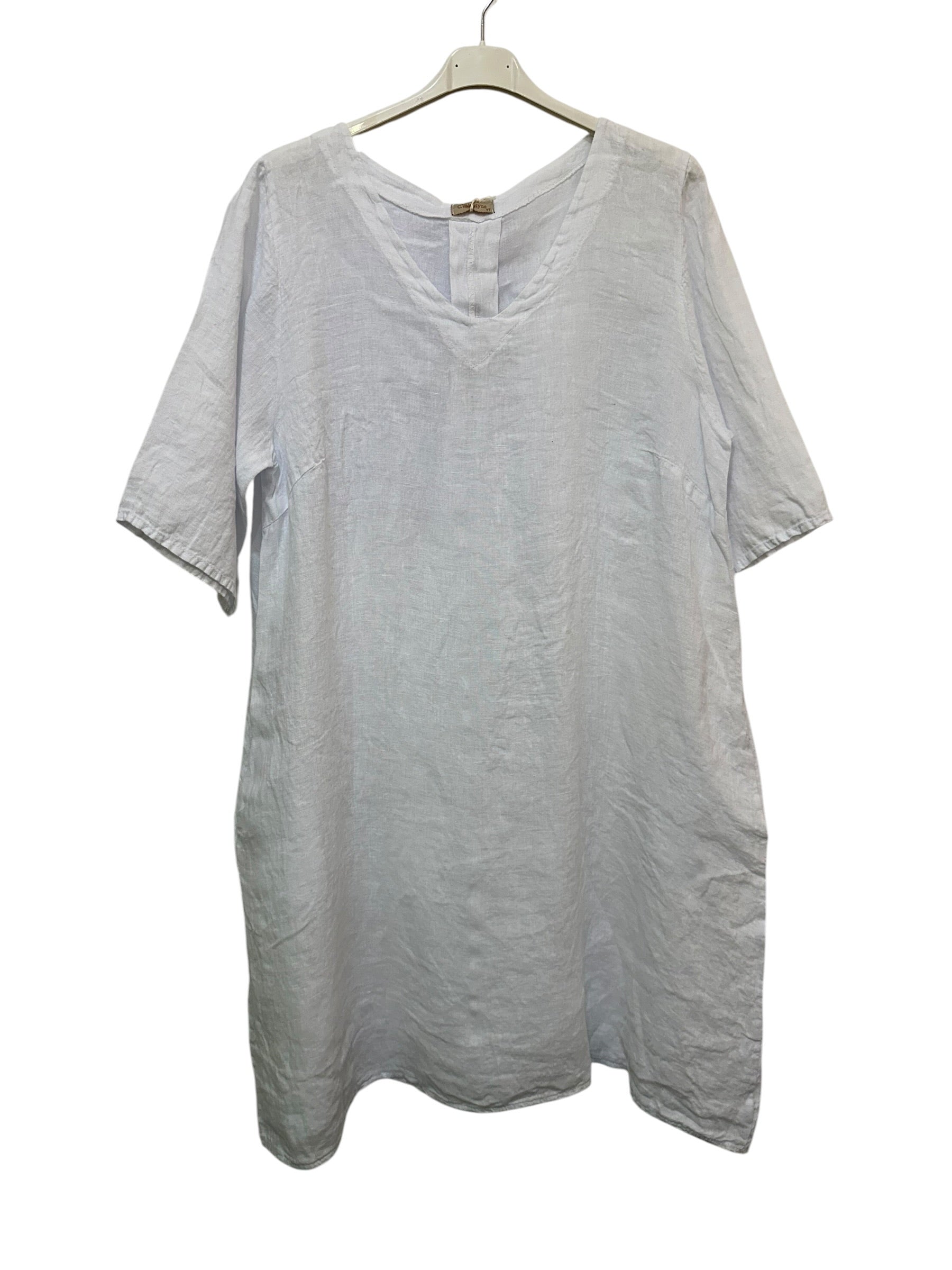 VC2278WHI Linen Short-Sleeve Dress White