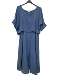 VC2PCSDEN Cotton Two-Piece Midi Dress Set Denim Blue