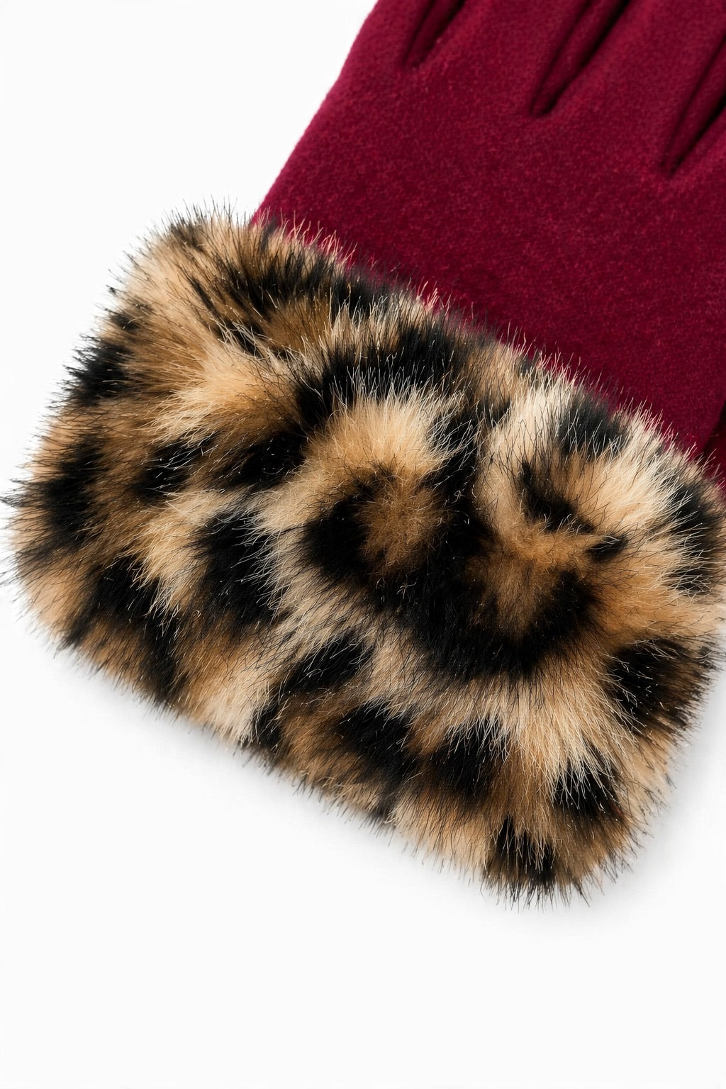 JA222 Wine Leopard Cuff Gloves