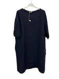 VC2278NAV Linen Short-Sleeve Dress Navy