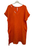 VC3446ORA Linen V-Neck Dress Orange