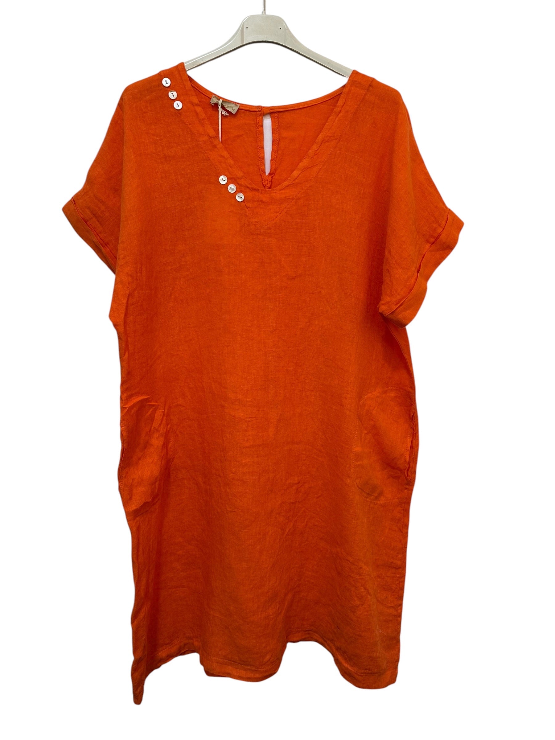 VC3446ORA Linen V-Neck Dress Orange