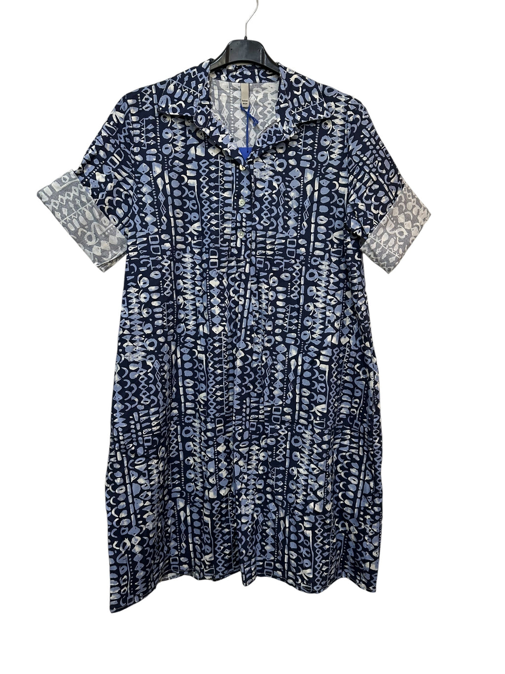 VC24002QNAV Cotton Abstract Print Shirt Dress Navy
