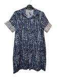 VC24002QNAV Cotton Abstract Print Shirt Dress Navy