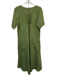 VC3996OLI Linen Round-Neck Pocket Dress Olive Green
