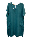 VC3446PET Linen V-Neck Dress Petrol Blue