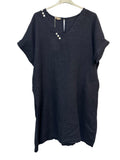 VC3446NAV Linen V-Neck Dress Navy