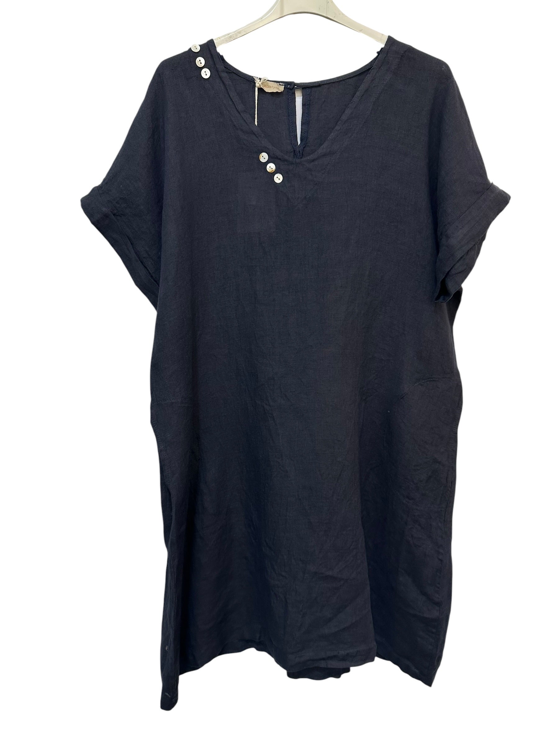 VC3446NAV Linen V-Neck Dress Navy