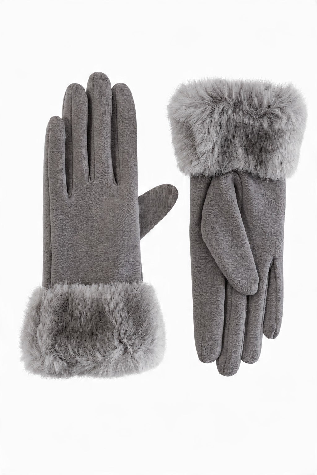 JA234 Grey Fur Cuff Gloves