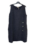 VC1302PNAV Sleeveless Linen Polka Dot Dress Navy