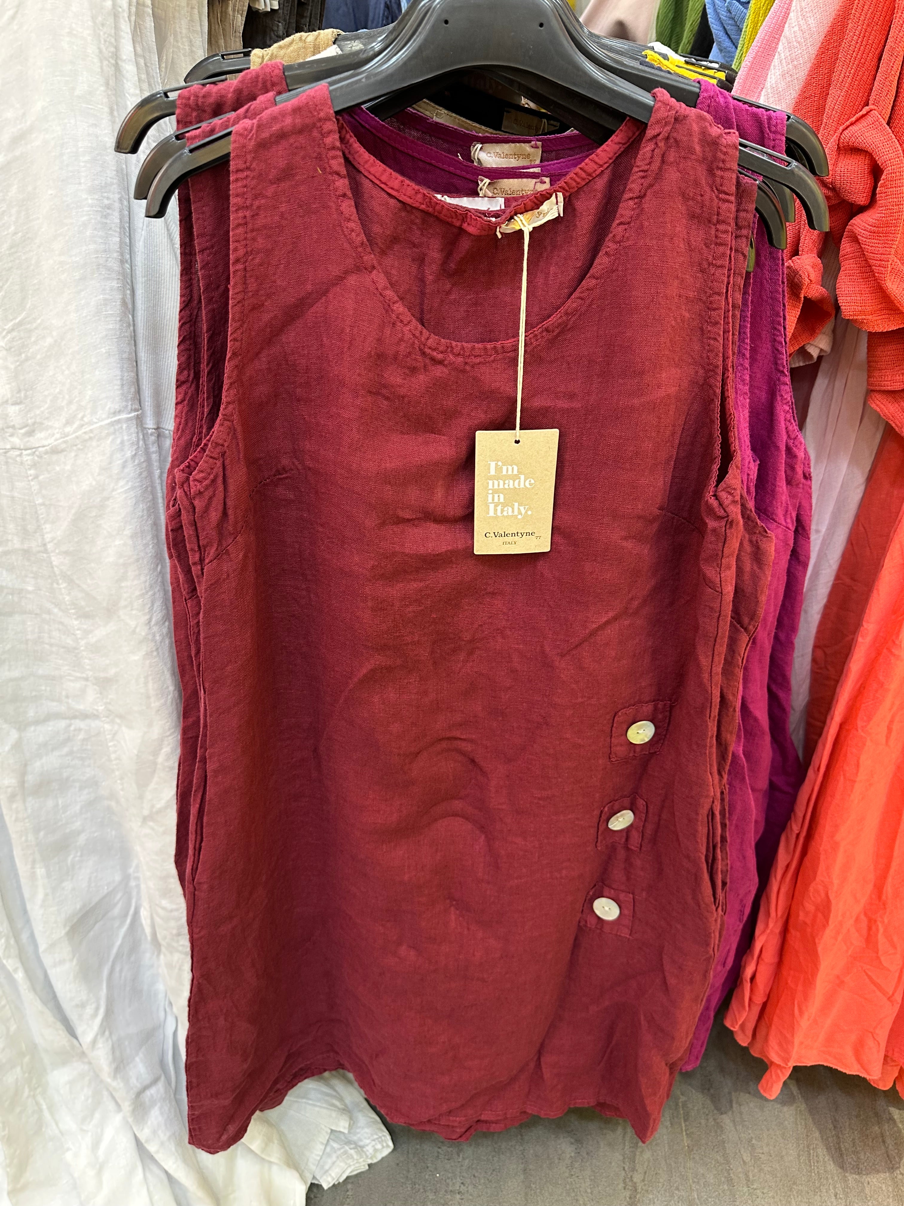 VC1302LBUR Linen Strap Dress Burgundy
