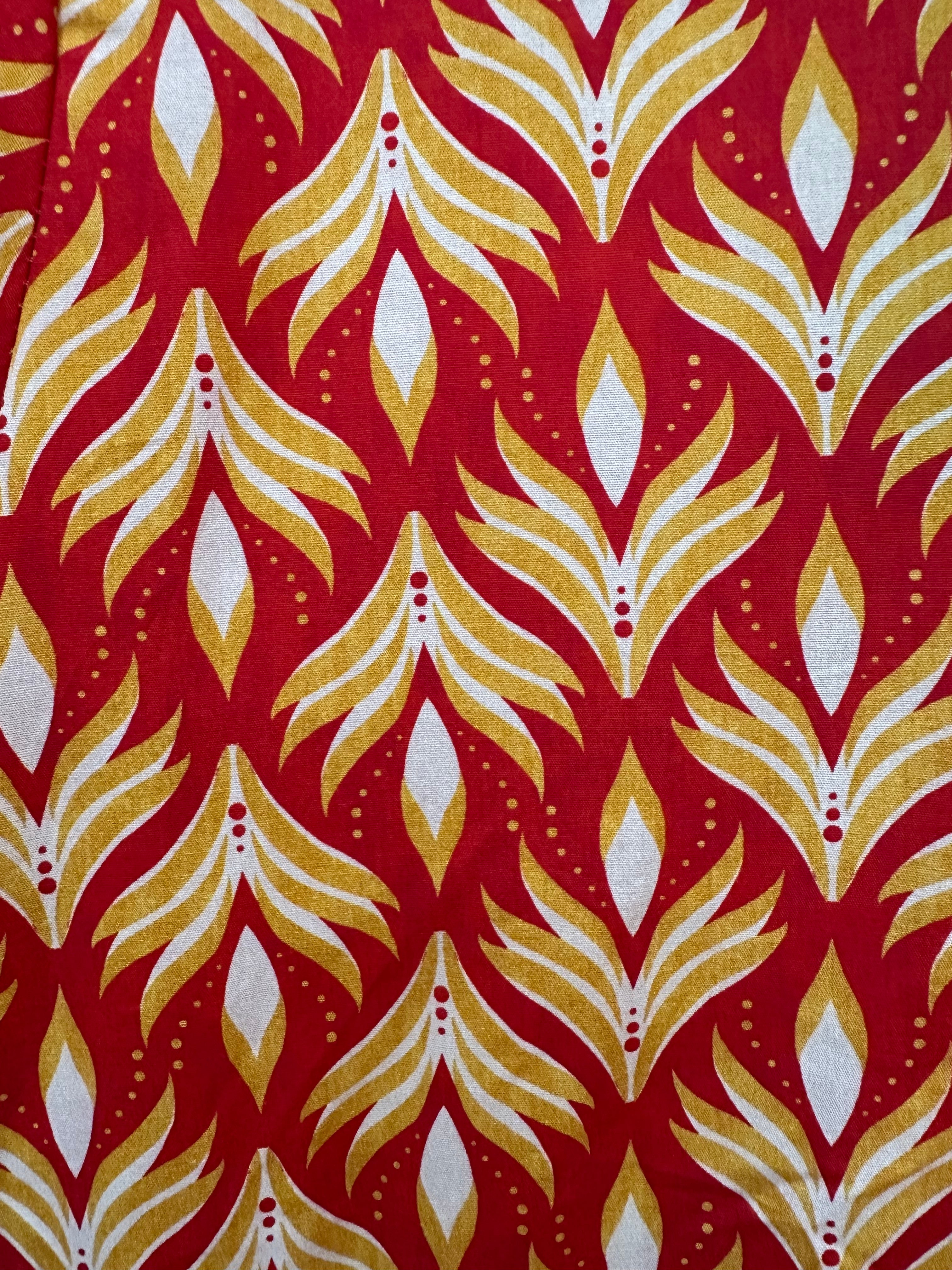 VC24002HRED Cotton Leaf Print Shirt Dress Red