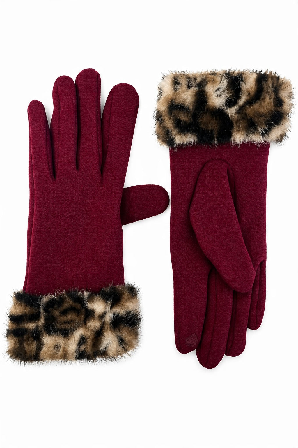 JA222 Wine Leopard Cuff Gloves