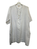 VC0595WHI Linen Ruffle Placket Dress White