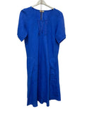 VC3996ROY Linen Round-Neck Pocket Dress Royal Blue