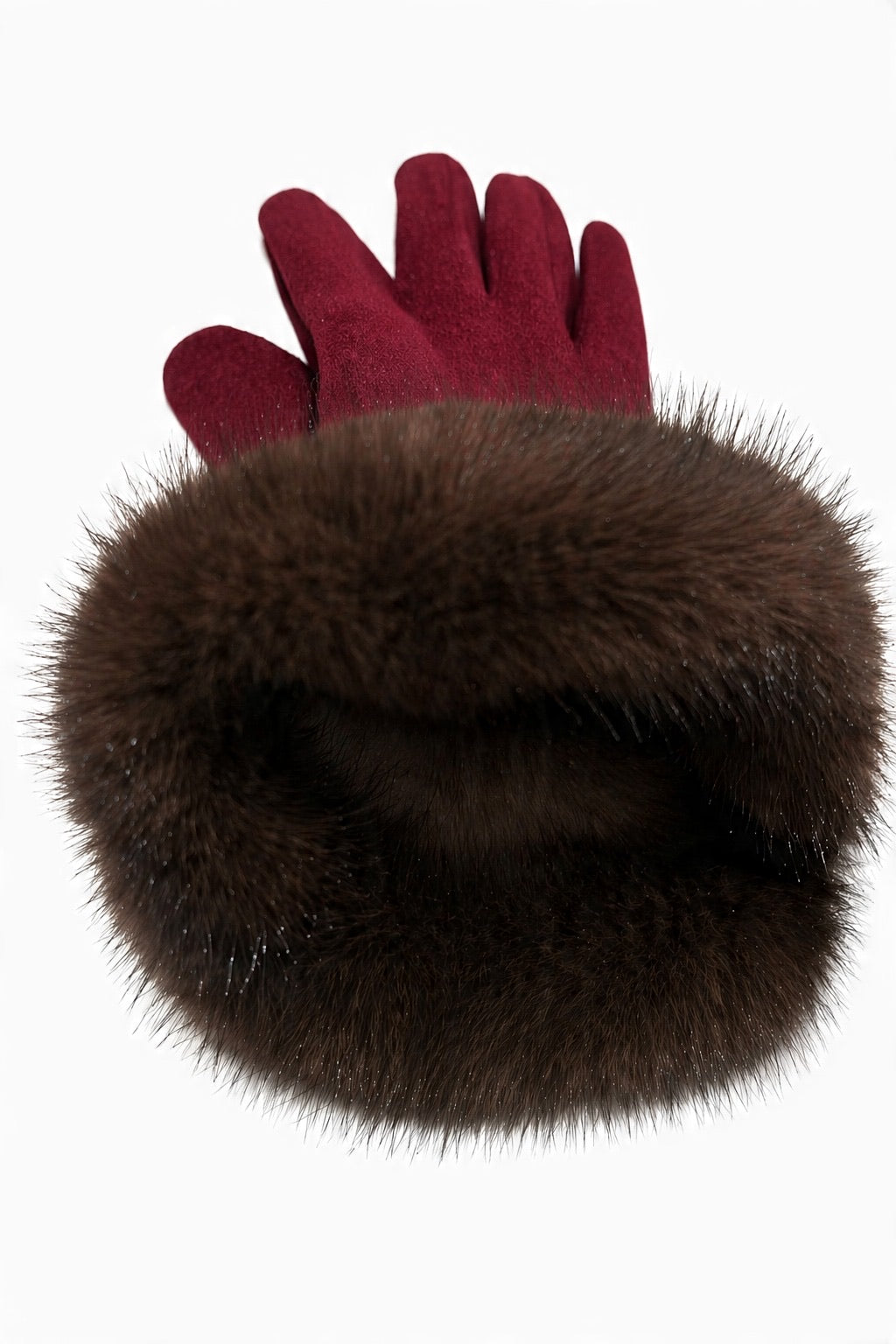 JA257 Wine Fur Trim Gloves
