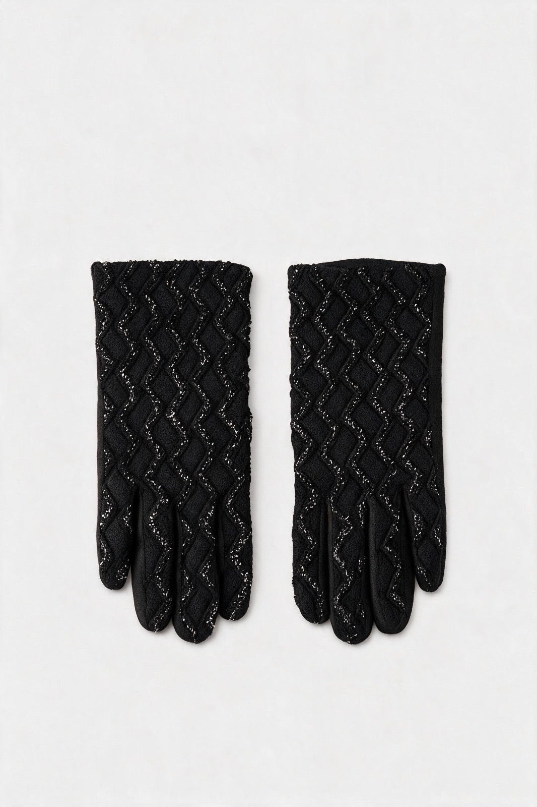 JA275 Black Zigzag Glitter Gloves