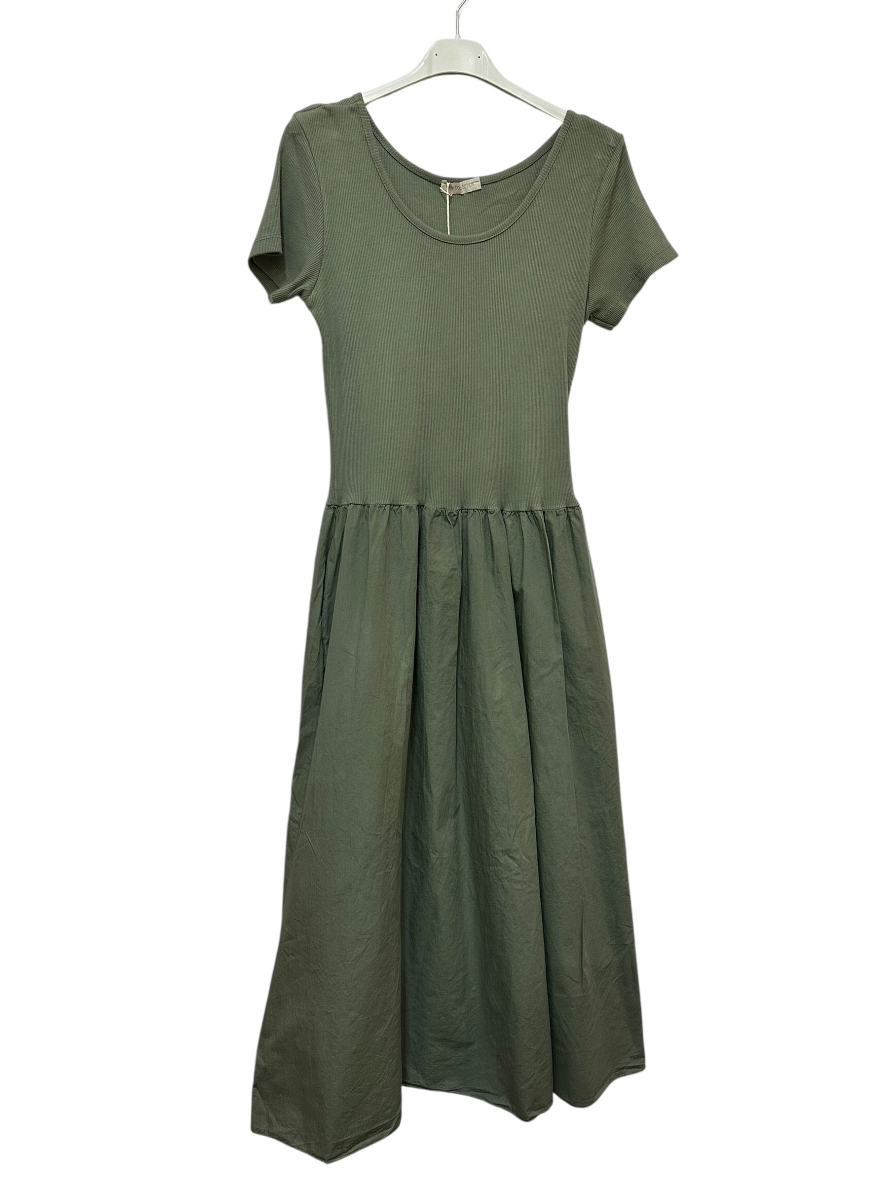 VC842131KHA Two-Tone Midi Dress Khaki