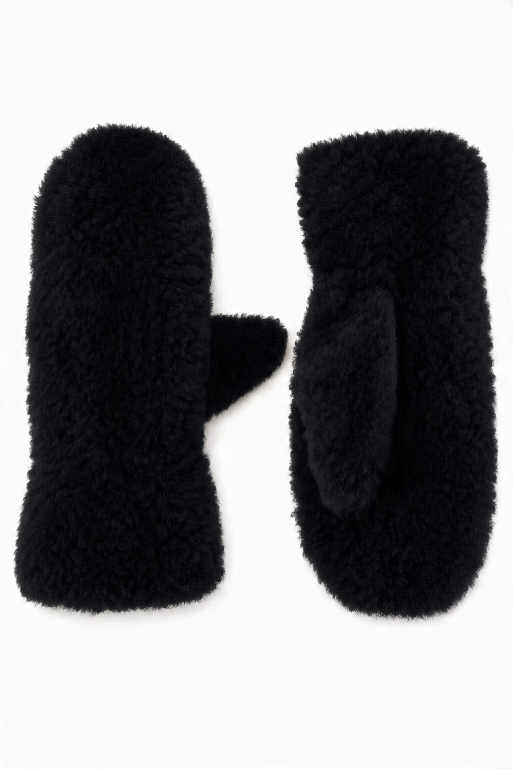 JA316 Black Curly Teddy Mittens