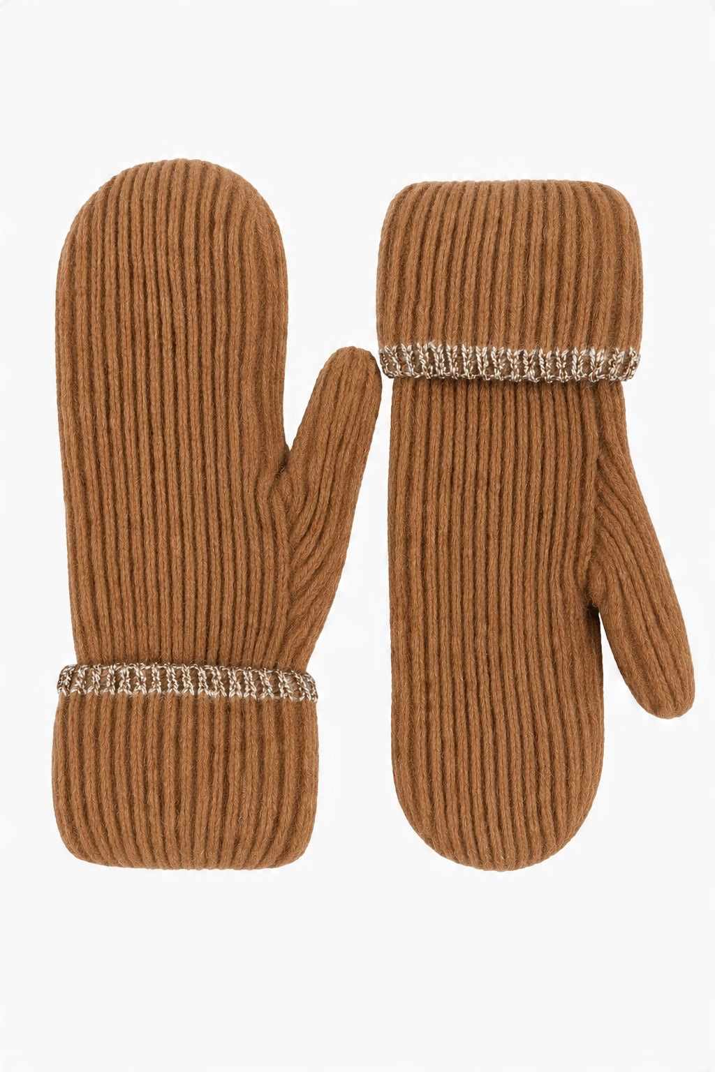 JA247 Camel Ribbed Knit Mittens