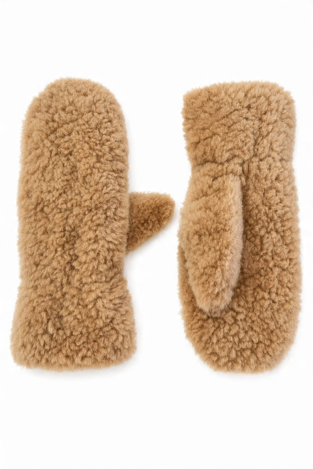 JA320 Camel Curly Teddy Mittens