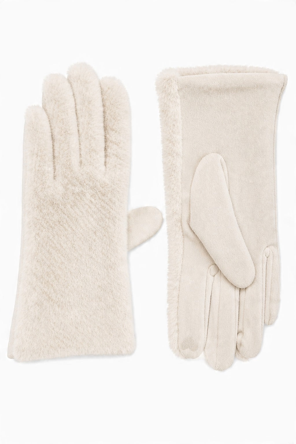 JA225 Beige Plush Fur Gloves