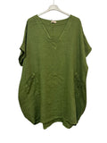 VC2820OLI Oversized Linen Tunic Dress Olive Green
