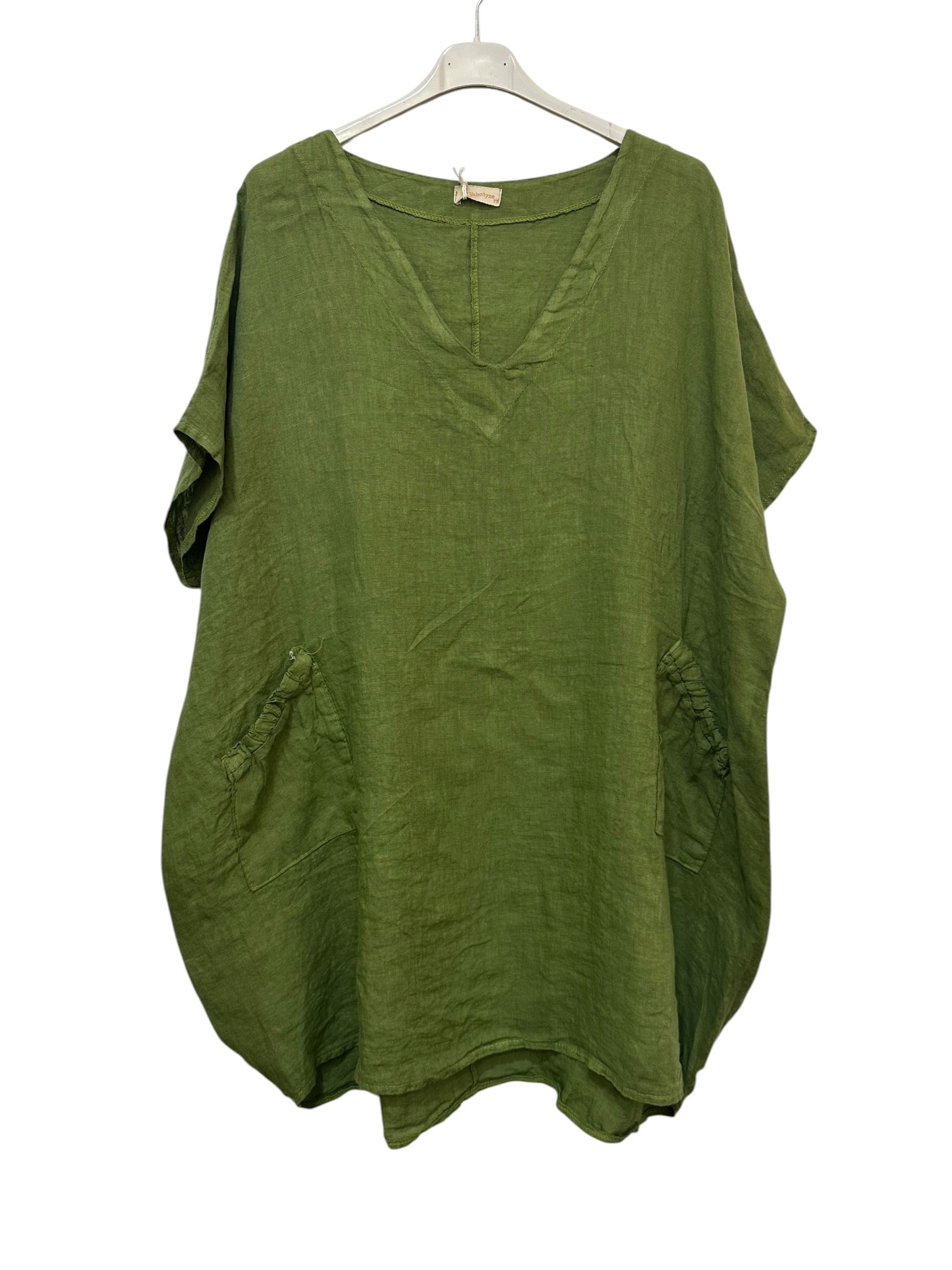 VC2820OLI Oversized Linen Tunic Dress Olive Green