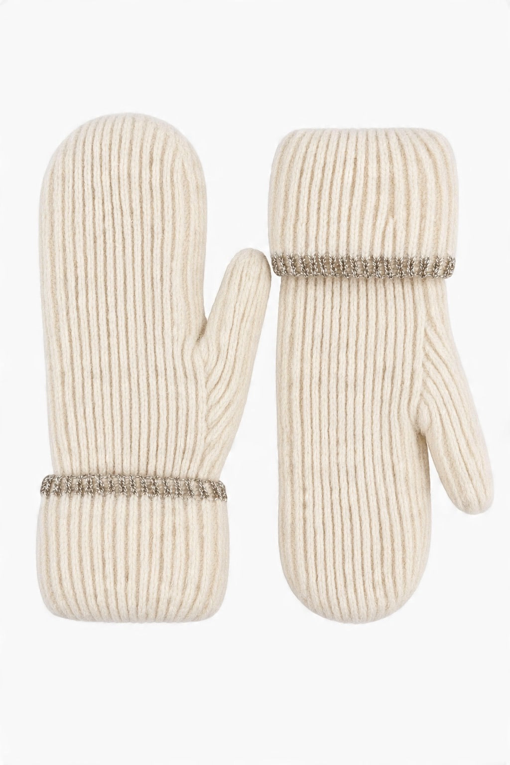 JA245 Beige Ribbed Knit Mittens