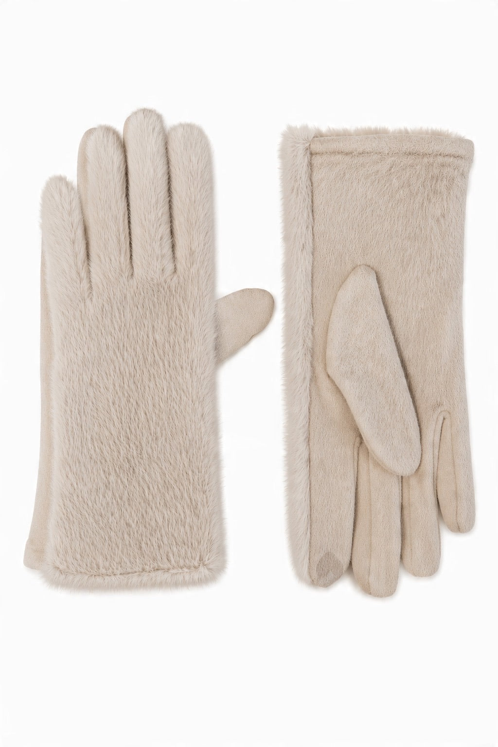 JA296 Beige Plush Fur Gloves