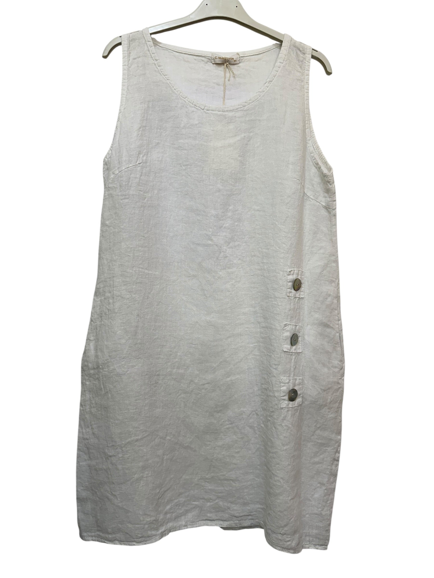 VC1302LWHI Linen Strap Dress White
