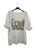 VI342 White V-Neck Velvet Love Print Top
