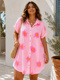 IVT2607145PK Cotton Sun Print Shirt Dress Plus Size Pink
