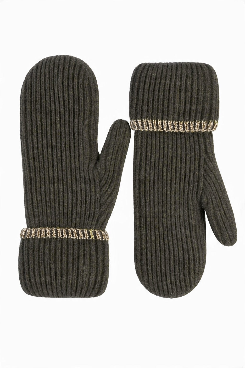 JA251 Olive Ribbed Knit Mittens