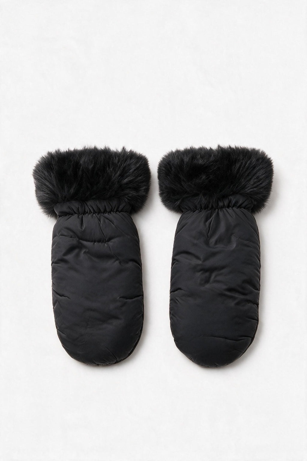 JA372 Black Fur Trim Puffer Mittens