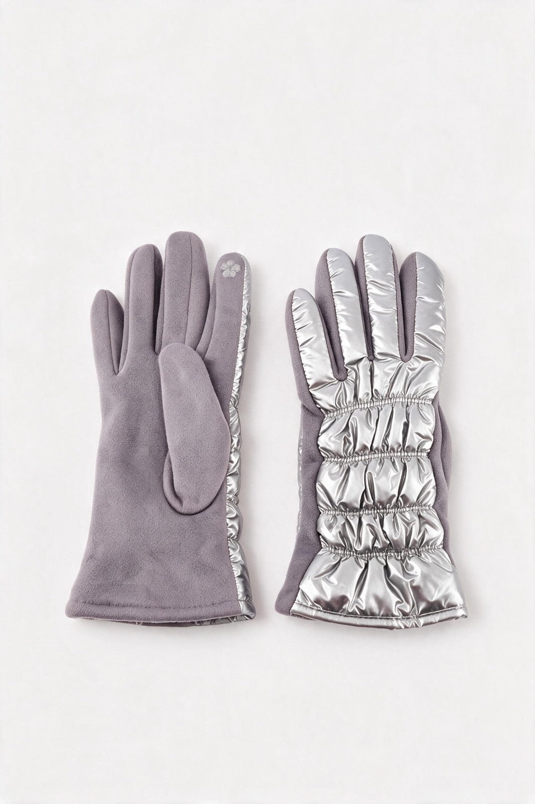 JA377 Silver Metallic Puffer Gloves